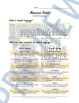 Grammar Practice Worksheet on Recognizing Loaded Language - Printable