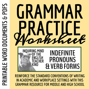 Preview of Grammar Practice Worksheet on Singular and Plural Indefinite Pronouns