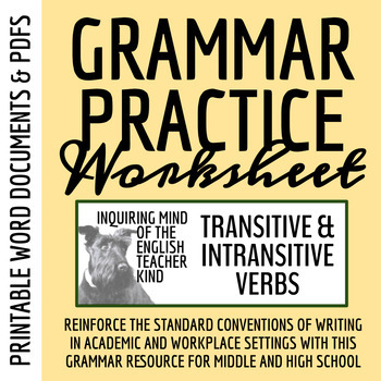 Preview of Grammar Practice Worksheet on Transitive and Intransitive Verbs (Printable)