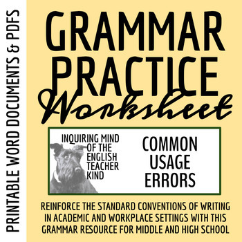 Preview of High School Grammar Practice Worksheet on Word Usage Errors (Printable)