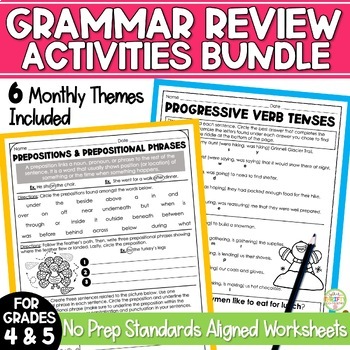 Preview of Grammar Practice Worksheets Monthly Holiday Themes Bundle