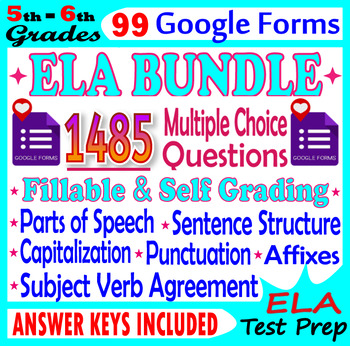 Preview of Grammar Practice and Review Bundle. 99 Self-Grading Forms. 5th-6th Grade ELA