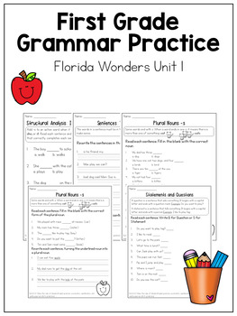 Preview of Grammar Practice for 1st Grade - Wonders Aligned Unit 1 Bundle