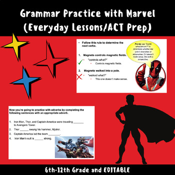 Preview of Grammar Practice with Marvel (Everyday Lessons/ACT Prep)