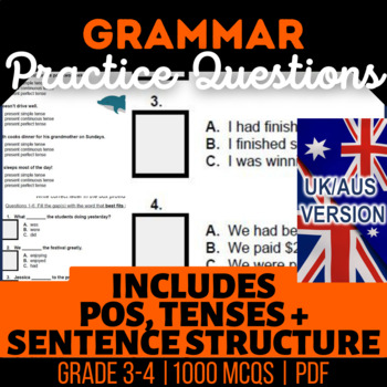 Preview of Grammar Printable Bundle Nouns, Verbs, Tenses, Sentence Structure UK/AUS English