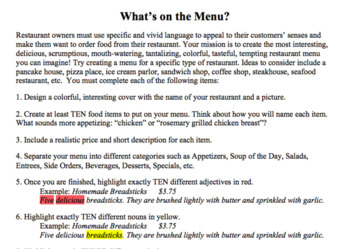 Preview of Grammar Project What's on The Menu?