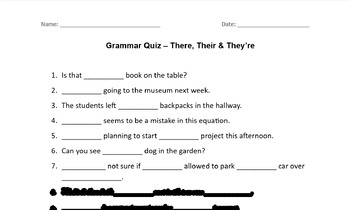 Preview of Grammar Quiz - There, Their & They're