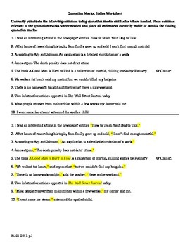 grammar quotation marks and italics worksheet by nightsky127 tpt