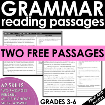 Preview of Grammar Reading Comprehension Passages and Questions - Language Skills - FREE