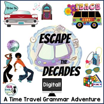 Preview of Grammar Review Digital Escape Room - Escape the Decades - Digital Resources