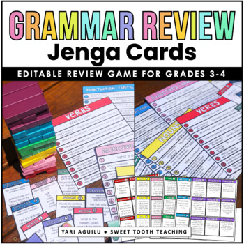 Preview of Grammar Review Jenga Game | Parts of Speech for 3rd-4th Grade | EDITABLE Cards