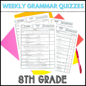 Preview of Grammar Review Tests 8th Grade - Weekly Language Assessments and Quizzes