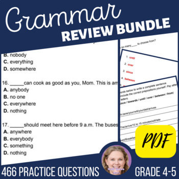 Preview of Grammar Review Worksheet Bundle Including Adjectives Nouns Pronouns Conjunctions