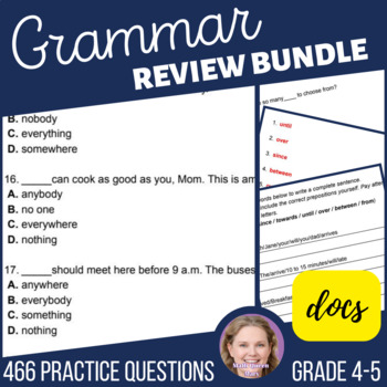 Preview of Grammar Review Worksheets Bundle includes Adjectives Nouns Pronouns Conjunctions