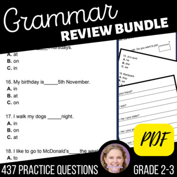 Preview of Grammar Review Worksheets Featuring Adjectives Nouns Pronouns Conjunctions