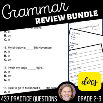 Preview of Grammar Review Worksheets including Adjectives Nouns Pronouns and Conjunctions