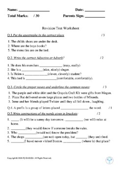 Preview of Grammar Revision Test-2 for grade 4