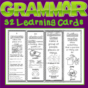 Preview of Grammar Rules Learning Cards - Bookmarks - Review