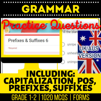 Preview of Grammar Self Grading Forms: Nouns, Verbs, Adjectives, Pronouns UK/AUS English