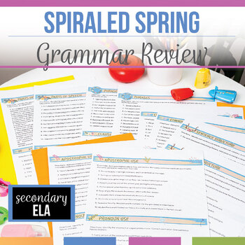 Preview of Spring Grammar Activities | Spiral Grammar Review for Middle School