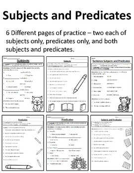 Preview of Grammar Subjects and Predicates Worksheets Subject and Predicate Practice #1