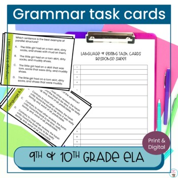 Preview of Grammar Task Cards, Bell Ringers, Exit Tickets, 9th-10th grade