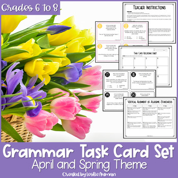 Preview of Spring Grammar Task Cards for Test Prep and Review