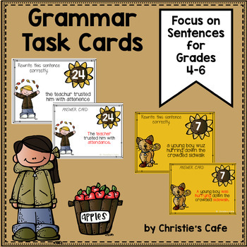 Preview of Grammar Task Cards Focus on Sentences Grades 4-6