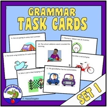 Preview of Grammar Task Cards Set 1 Easel Activity Digital and Print
