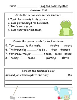 Grammar Test For Frog And Toad Together The Garden By Tiffany