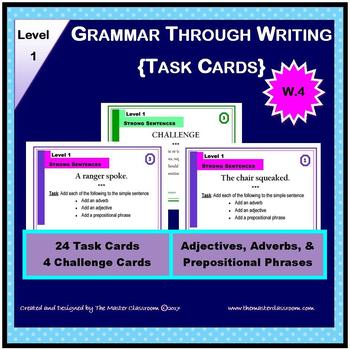 Preview of Writing Task Cards - Grammar Through Writing (Level 1)