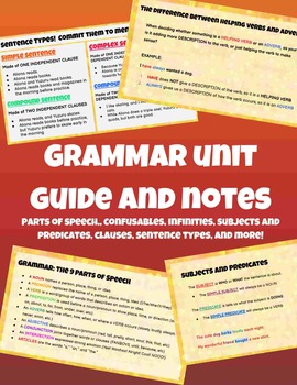 Preview of Grammar Unit Guide/Notes: Parts of Speech, Clauses, Sentence Types, and MORE!