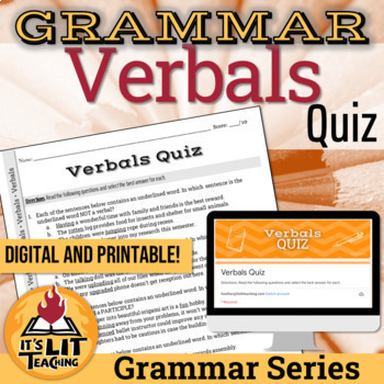 Preview of Grammar: Verbals Quiz | Editable, Digital, & Printable