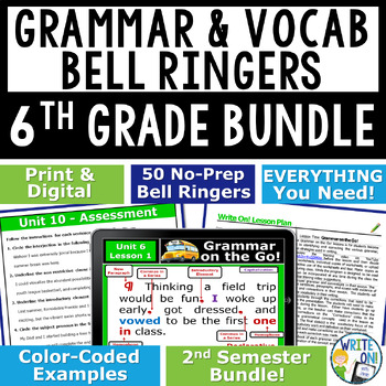 Preview of Grammar Vocab Mechanics Sentence Structure Bell Ringer - 6th Grade 2nd Semester
