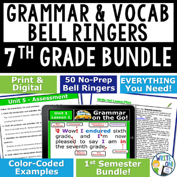 Preview of Grammar Vocab Mechanics Sentence Structure Bell Ringer - 7th Grade 1st Semester