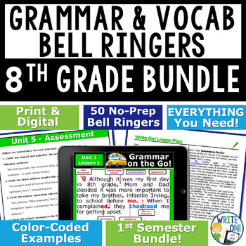 Preview of Grammar Vocab Mechanics Sentence Structure Bell Ringer - 8th Grade 1st Semester