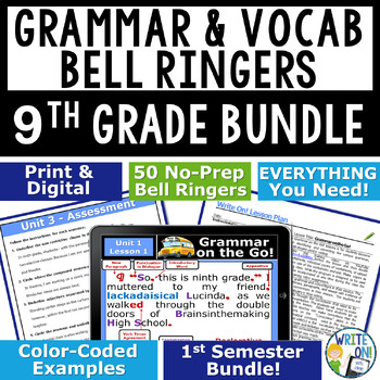 Preview of Grammar Vocab Mechanics Sentence Structure Bell Ringer - 9th Grade 1st Semester