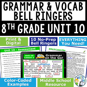 Preview of Grammar Vocabulary Usage Mechanics Sentence Structure Bell Ringer  8th Grade #10