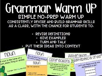 Preview of Grammar Warm Up - Definitions - Review - Explicit Teaching