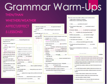 Preview of Grammar Warm-Ups Bellringers Than/Then Affect/Effect You're/Your Whether/Weather