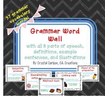 Preview of Grammar Word Wall Flash Cards Posters {All 8 Parts of Speech!}