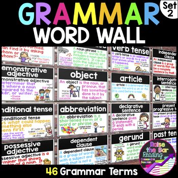 Preview of Grammar Word Wall (Set 2) 46 Vocabulary Cards, Types of Sentences Posters