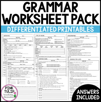 Preview of Grammar Worksheet Pack