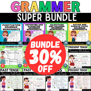 Preview of End of the year Grammar Worksheet Bundle-Past,Present,Antonyms Synonyms and more