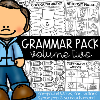 Preview of Grammar Worksheet Packet - Compound Words, Contractions, Synonyms and more!