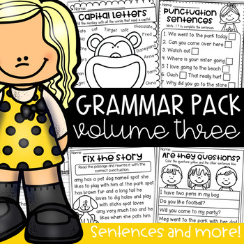 Preview of Grammar Worksheet Packet - Sentences, Punctuation, Capitals, Conjunctions & more