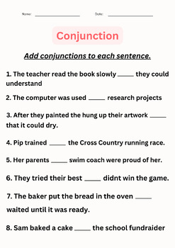 conjunction grammar worksheets