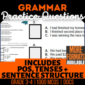Preview of Grammar Google Docs Worksheets Bundle Nouns Verbs Adjectives Tenses | Grade 3-4