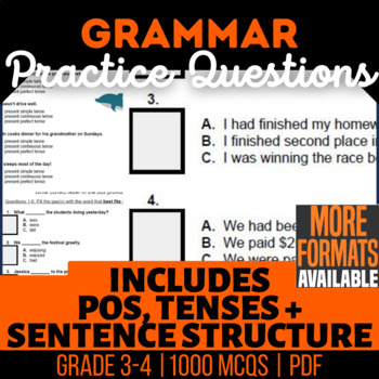 Preview of Grammar Worksheets Bundle Nouns Verbs Adjectives Tenses Sentence Structure