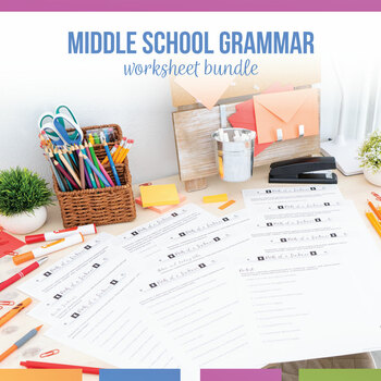 Preview of Grammar Worksheets Bundle for Middle School | 150 Easy to Use Grammar Exercises
